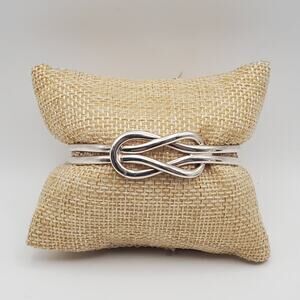 925 Sterling Silver Love Knot Loop Adjustable Cuff Bracelet 6.75" Adjustable